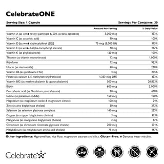 CelebrateONE Bariatric One A Day Capsules Multivitamin, Fer Gratuit 