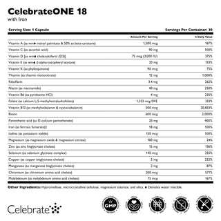 CelebrateONE 18 Multivitamine bariatrique à prendre une fois par jour avec Fer, Capsules