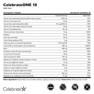 CelebrateONE 18 Multivitaminico bariatrico una volta al giorno con Ferro, Capsule