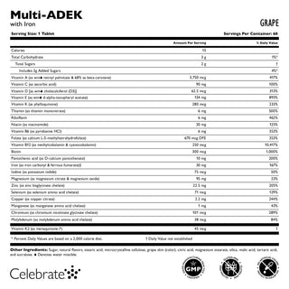 Vitamina Multi-ADEK con 60 mg Ferro, Masticabile, Grape