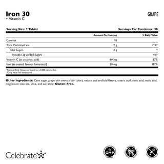 Fer 30 mg + Vitamine C A mâcher Comprimés, Grape 