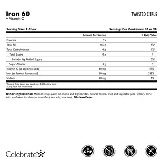 Ferro 60 mg + Vitamina C, Masticatori morbidi, Twisted Citrus