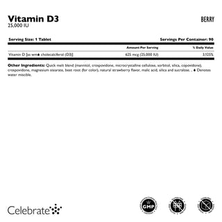 Vitamine D3 625mcg (25.000 UI), Quick-Melt, Berry